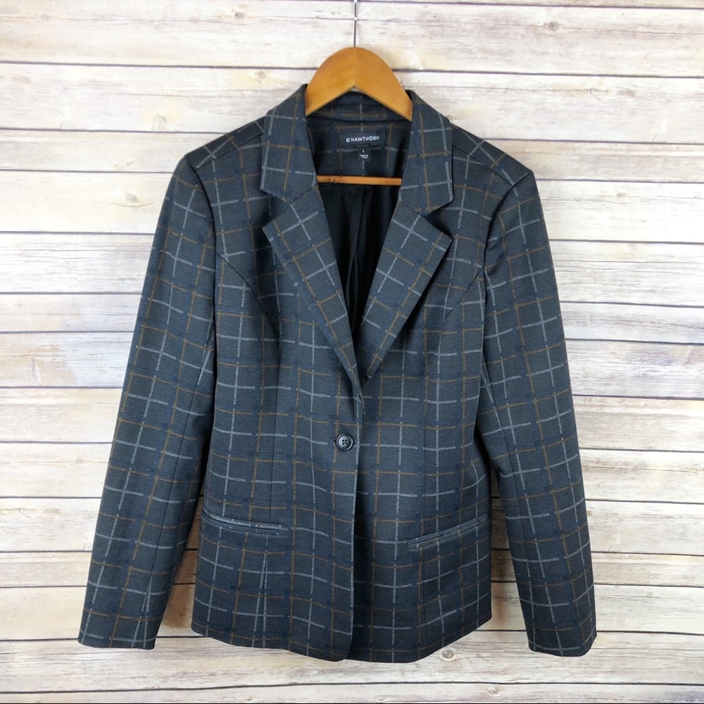 41 Hawthorn Charcoal Plaid Blazer with Brown Windowpane
